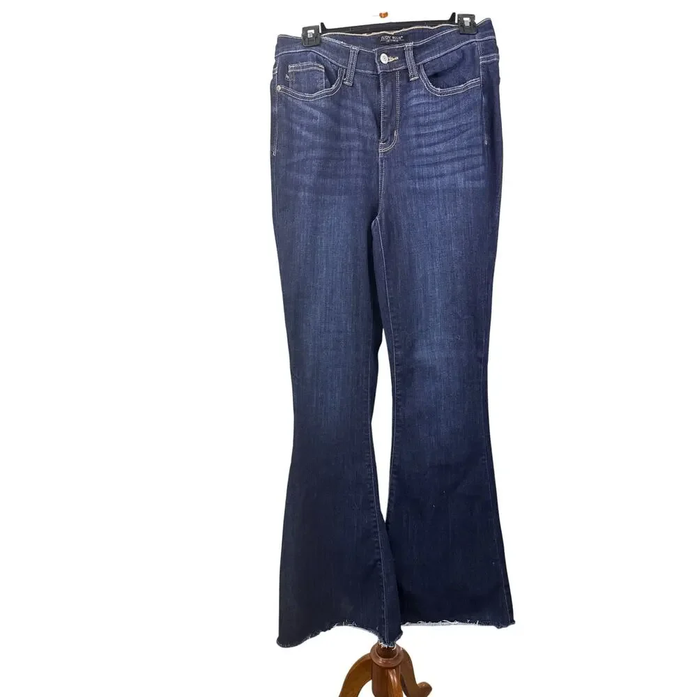 Judy Blue Flare Jeans Dark Wash Mid Rise Stretch 7 28 Classic Retro - Picture 2 of 9